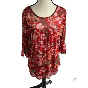 Sara Michelle Womens Floral Tunic Top Three Quarter Sleeve Plus Size 1X